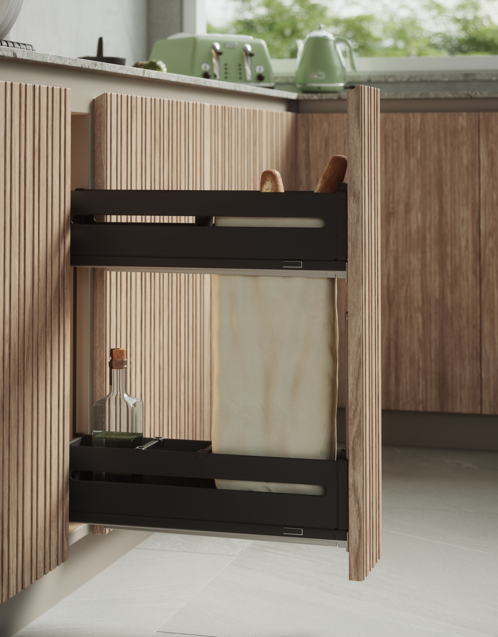 Tiroir Coulissant Spécial Pain – Range-Baguettes avec Panier Inférieur