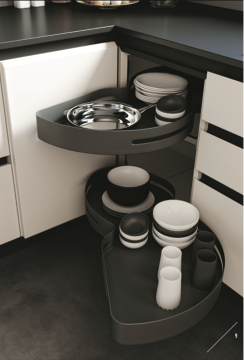 mécanisme extractible 2 étagére pour meuble cuisine  de coin métal gris anthracite - caisson  90 cm