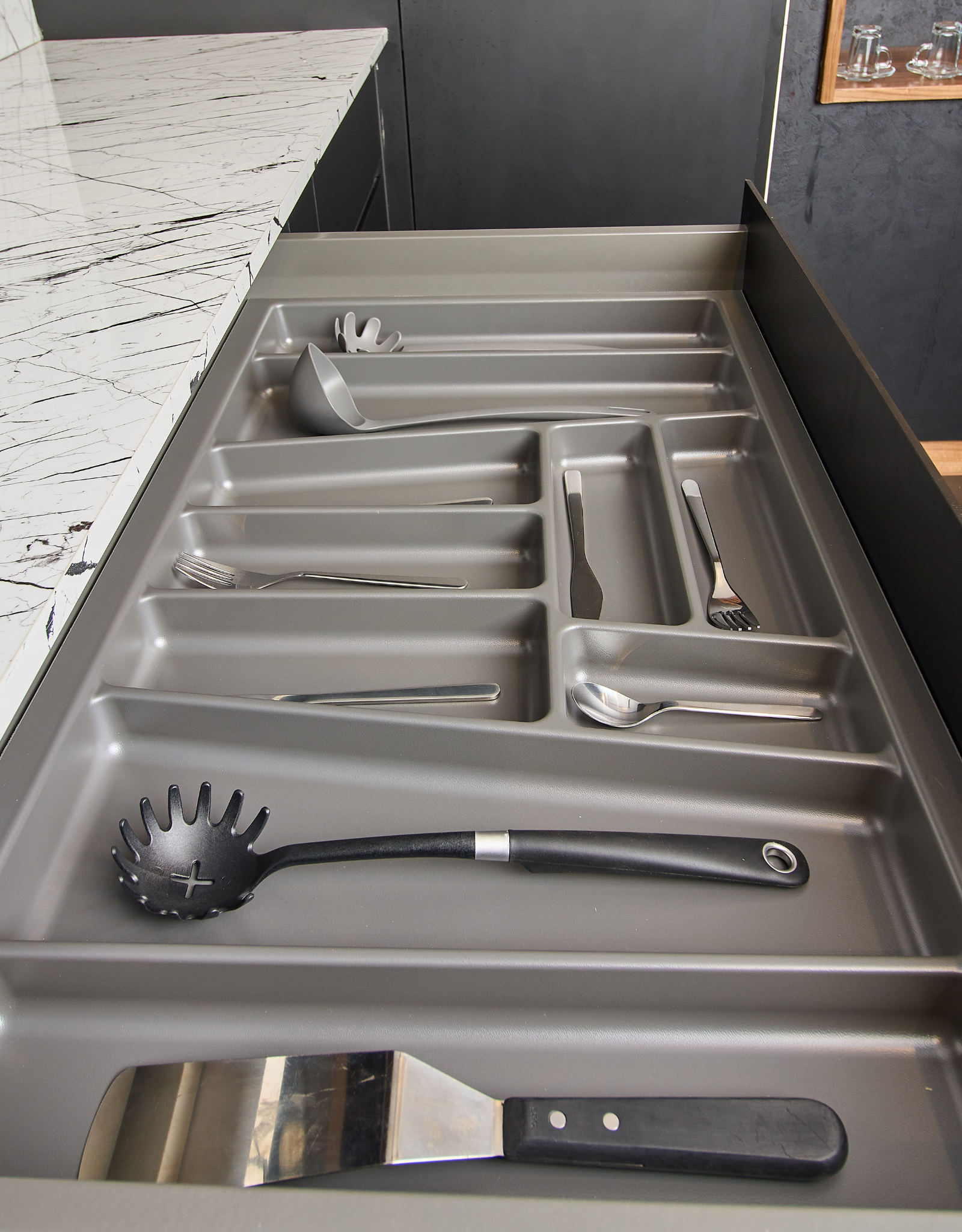 Organisateur EXCELLENT gris anthracite pour  Tiroir 90 normal pour Ustensiles de Cuisine.
